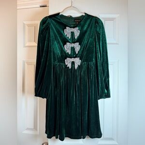 Sugarlips Green Velvet Dress with Silver Bows